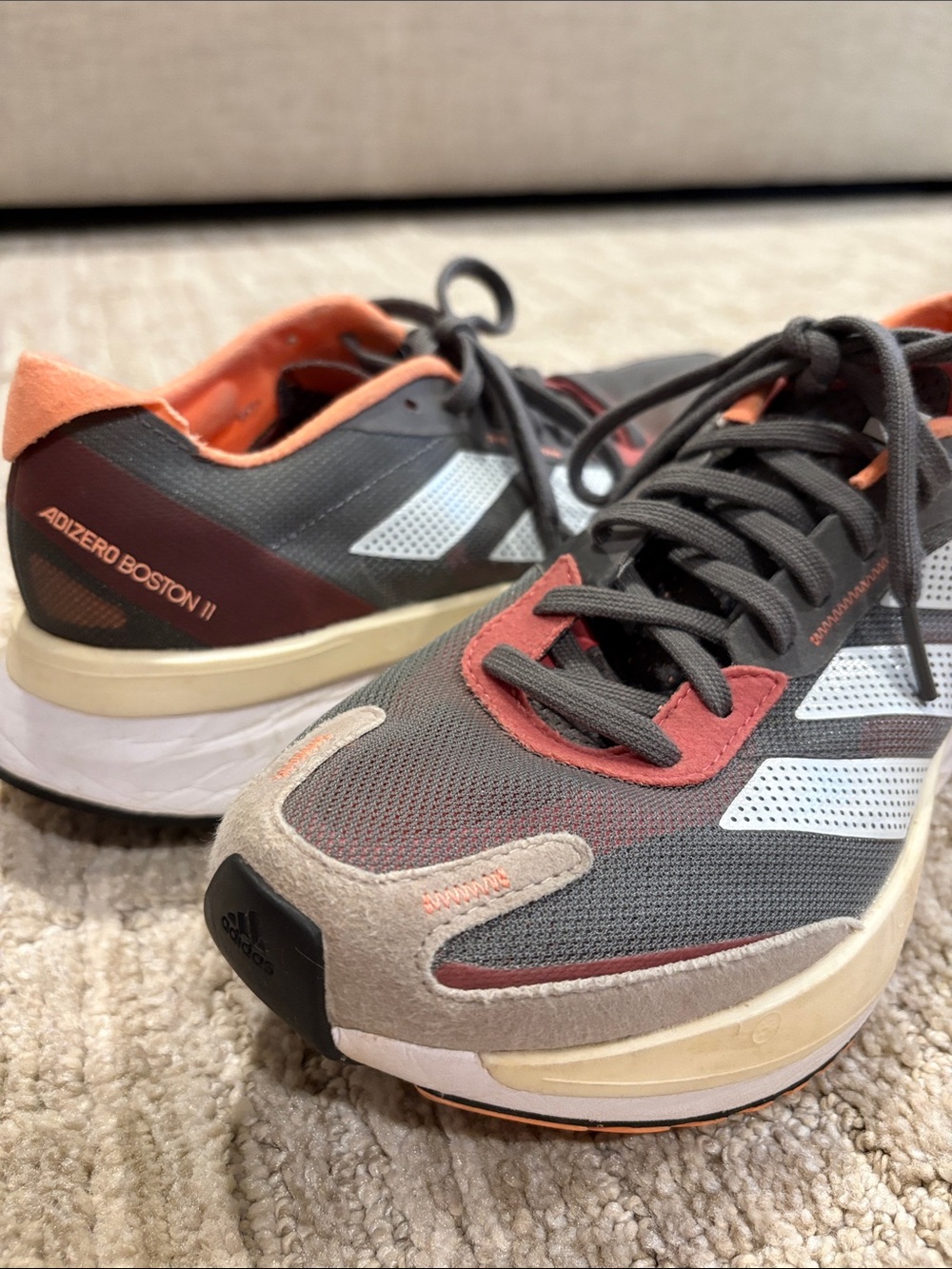 Adidas Adizero Boston 11 Gray & Beam Orange Women's Athletic Sneakers